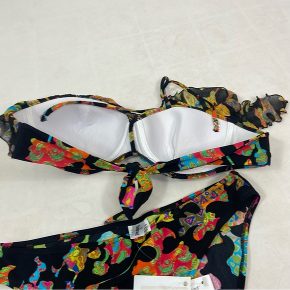 Pain De Sucre black abstract colorful ruffle bikini set. L/36B - Picture 6 of 8